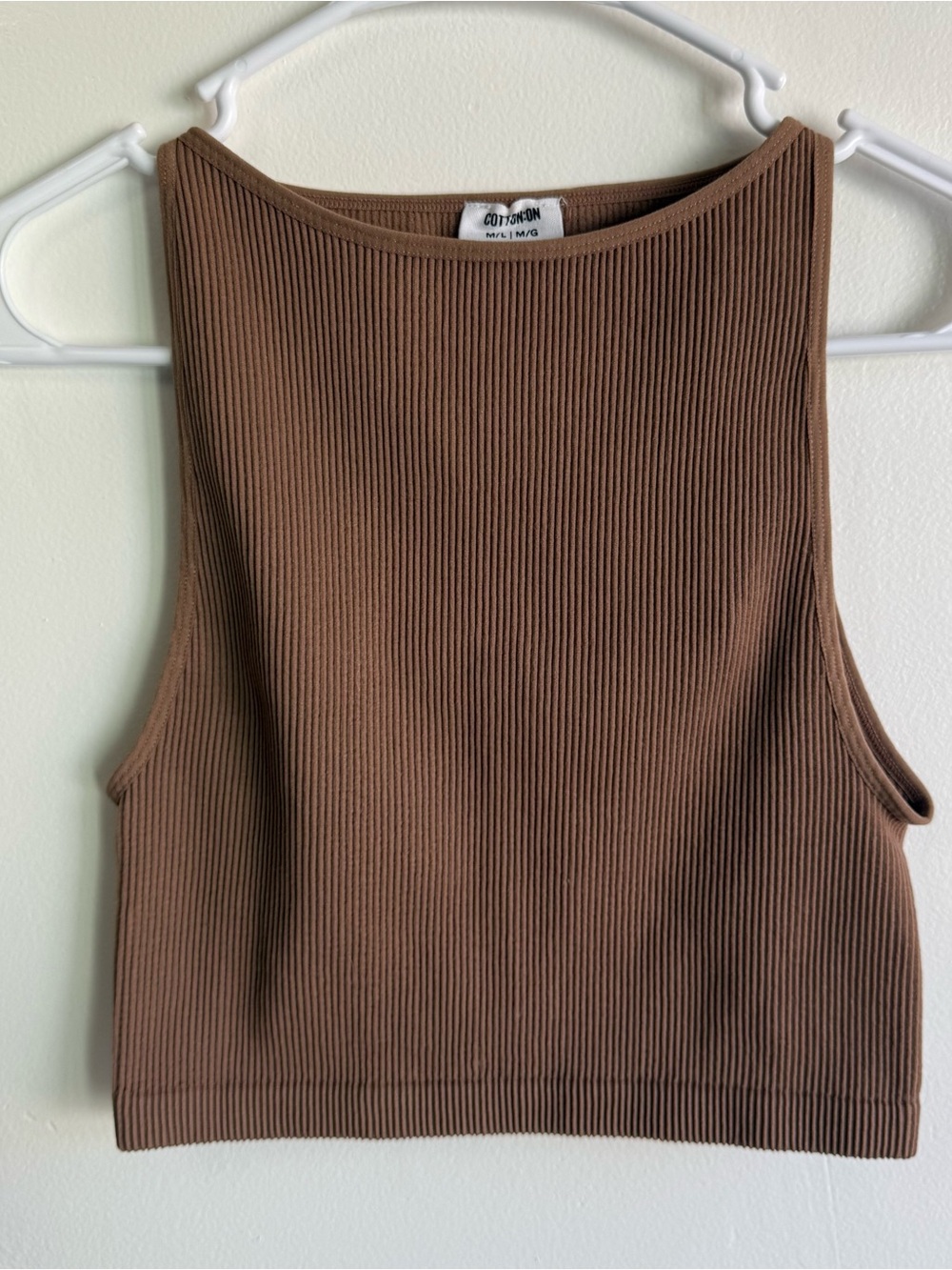 Cotton On Brown Ribbed High Neck Cropped Fitted Tank size M/L